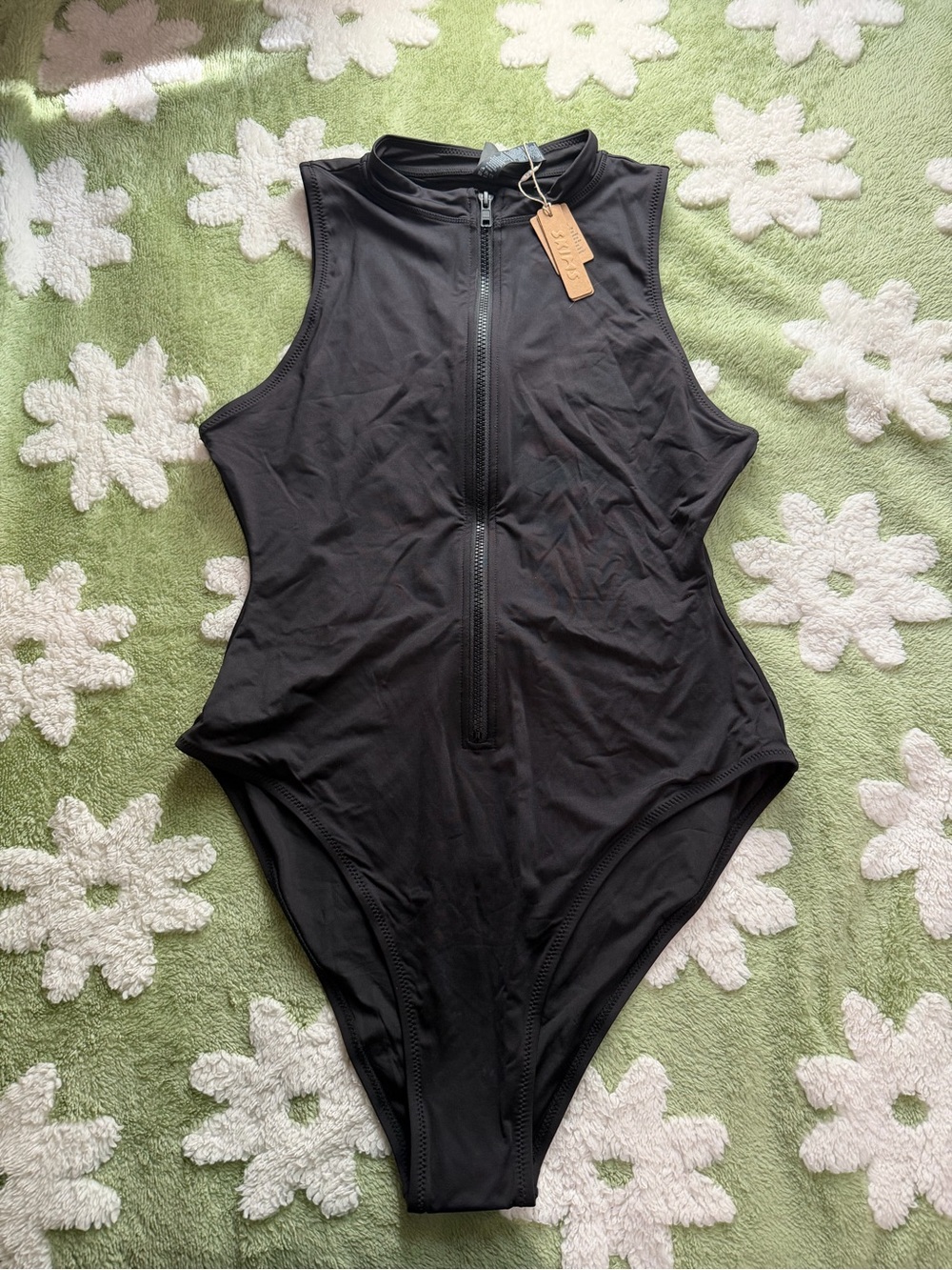 SKIMS Black Zip-Front One-Piece Swimsuit
